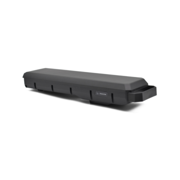 Duidelijke foto van de Bosch Powerpack 700 Performance/Active bagagedrager E-Bike Vision. De hele batterij is goed te zien en de foto is vanuit een driekwarthoek genomen.