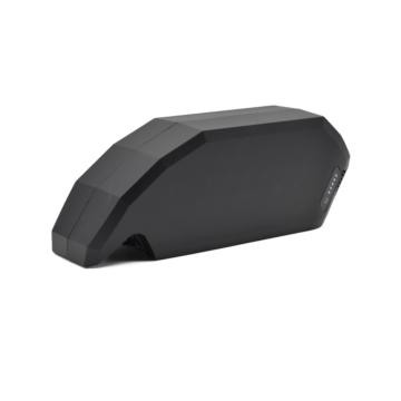 Driekwartaanzicht van de Bosch Powerpack 700 Active/Performance frame E-Bike Vision fietsbatterij. De hele batterij is duidelijk zichtbaar.