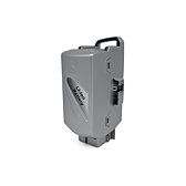 foto van de Flyer Kalkhoff Panasonic Compatibel 26V 13Ah Fietsbatterij vanaf de achterkant waar je ''Li-ion Battery'' ziet staan en de achterkant van de hendel zichtbaar is