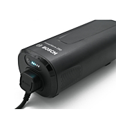 Close-up foto van de Bosch PowerMore 250 Range Extender met aangesloten kabel