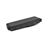 Schuin zijaanzicht van de Bosch Powerpack 700 Performance/Active bagagedrager E-Bike Vision. De zijkant van de batterij met de batterijindicator is goed te zien.