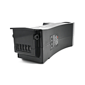 Afbeelding van de Impulse 36V 14.5Ah Compatible batterij geproduceerd door EYXON. De afbeelding is vanuit een schuine hoek genomen waardoor de fietsaansluiting zichtbaar is.
