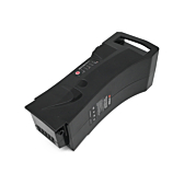 De Impulse 36V 14.5Ah Compatible batterij geproduceerd door EYXON vanaf de bovenkant vanuit een schuine hoek. De zijkant met het etiket en de bovenkant van de batterij zijn zichtbaar.