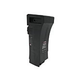 De Impulse 36V 14.5Ah Compatible batterij geproduceerd door EYXON staand. De zijkant met het etiket en de bovenkant van de batterij zijn zichtbaar.