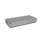 foto van de Sparta E-motion C1/C2/C3 Batavus compatible 13.6Ah fietsbatterij (zilver) Incl. lader vanaf het zijaanzicht waar je de bovenkant en de zijkant ziet