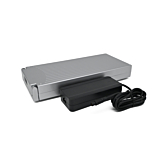 foto van de Sparta E-motion C1/C2/C3 Batavus compatible 13.6Ah fietsaccu (zilver) Incl. lader vanaf het zijaanzicht waar je de batterij langs de oplader zit staan.