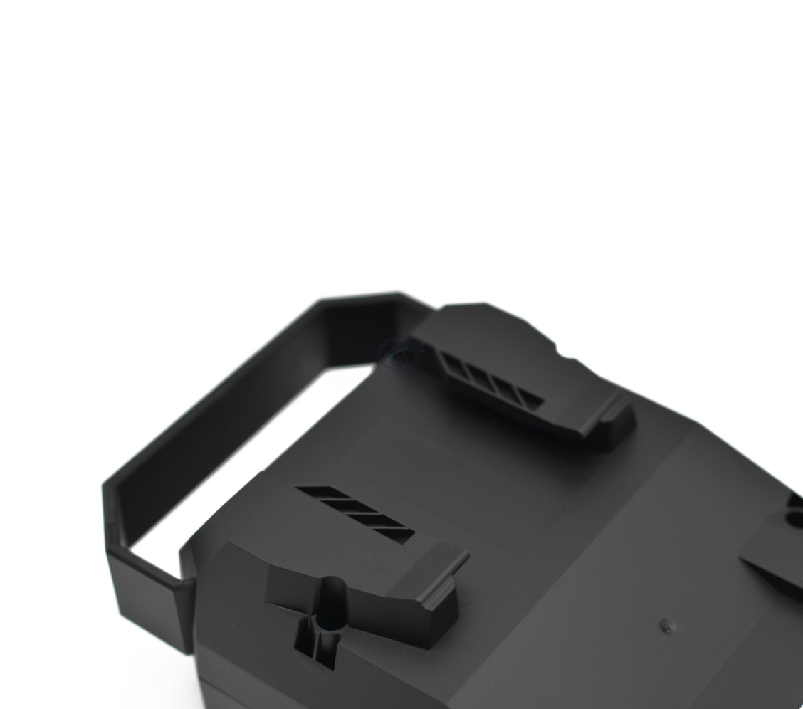 Close-up foto van het handvat van de Bosch Powerpack 360 Performance/Active bagagedrager E-Bike Vision fietsbatterij.