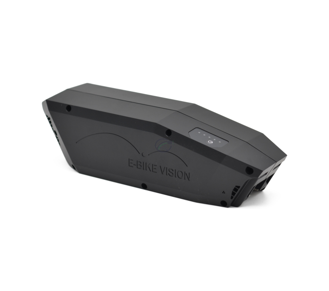 Schuin zijaanzicht van de Bosch Powerpack 360 Performance/Active frame E-Bike Vision fietsbatterij.