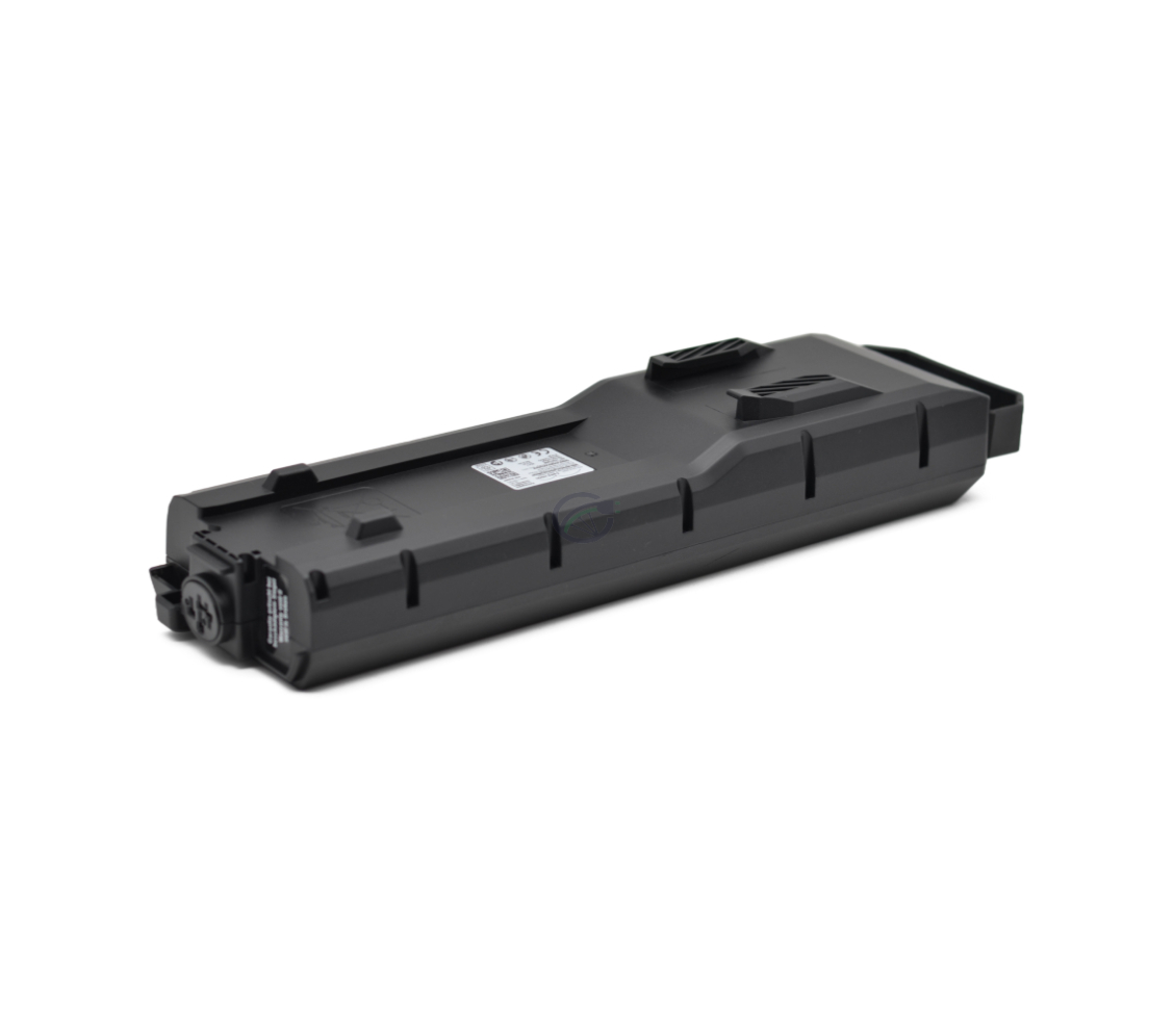 Driekwartaanzicht van de onderkant van de Bosch Powerpack 540 Performance/Active Bagagedrager E-Bike Vision fietsbatterij.