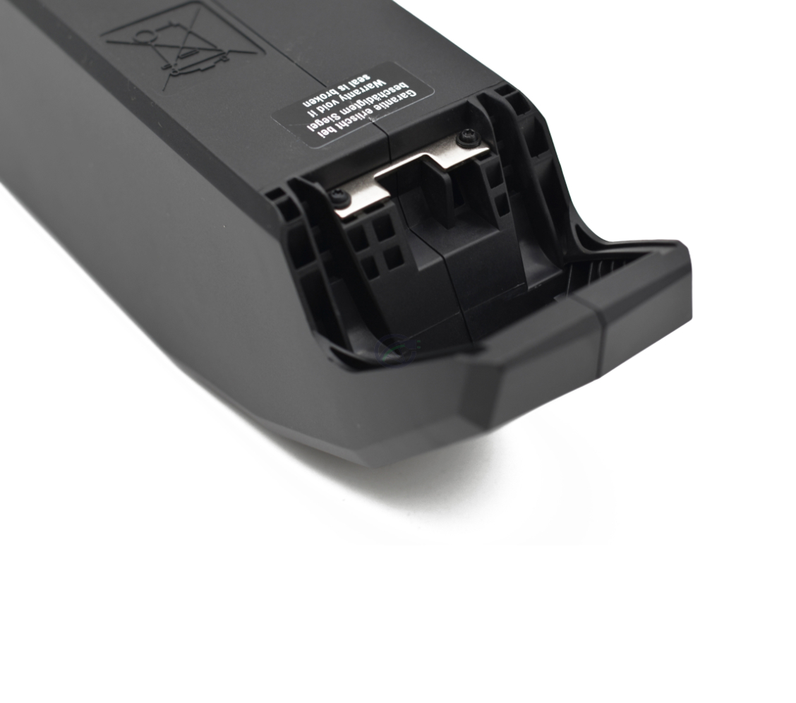 Close-up foto van het handvat van de Bosch Powerpack 540 Performance/Active frame E-Bike Vision fietsbatterij.