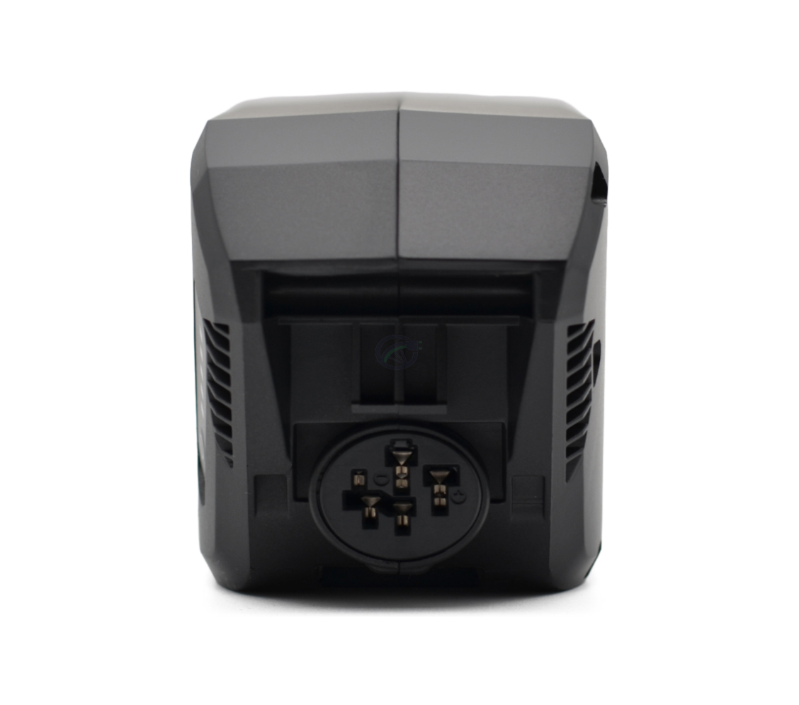 Close-up foto van de fietsaansluiting van de Bosch Powerpack 540 Performance/Active frame E-Bike Vision fietsbatterij.
