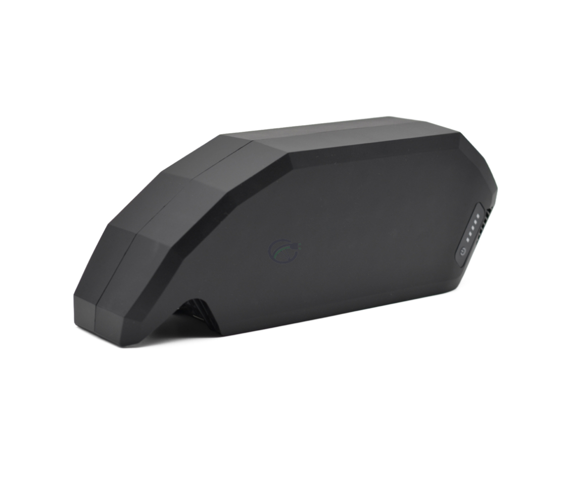 Driekwartaanzicht van de Bosch Powerpack 700 Active/Performance frame E-Bike Vision fietsbatterij. De hele batterij is duidelijk zichtbaar.
