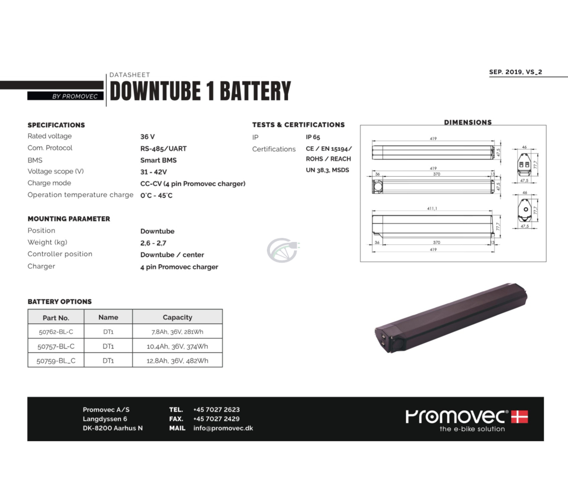 Downtube 1 UART Battery Instruction Manual