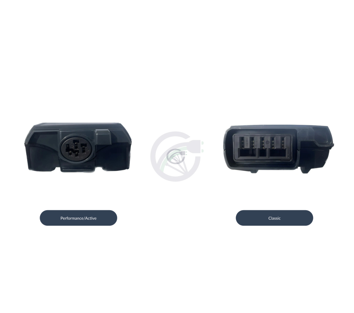 Deze afbeelding toont het verschil tussen de aansluiting van een bosch powerpack Active/performance en een bosch powerpack classic.
