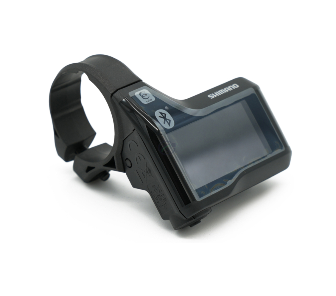 Driekwartaanzicht van de Shimano Steps SC-E800 waarop de display goed te zien is.