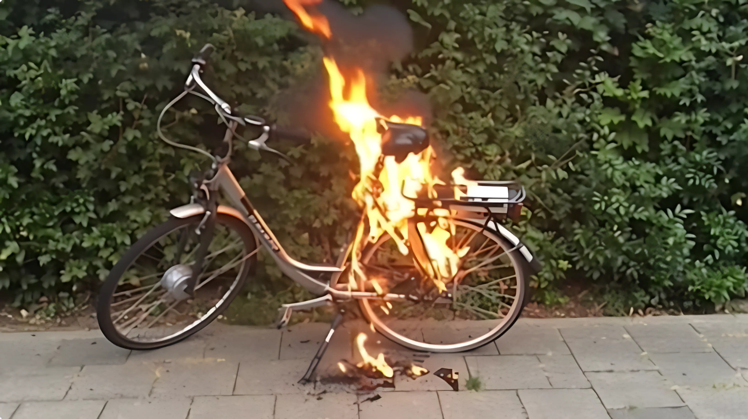 fietsbatterij in fiets in brand